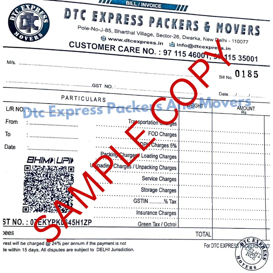 Nice Packers and Movers Bill Format